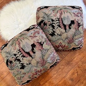 Vintage Needlepoint Pair of Pillows-Tropical Palm Tree West Indies Style